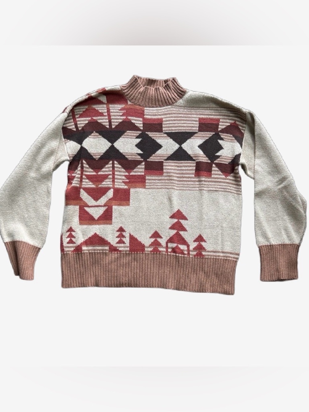 Pendleton Wool Geometric Pattern mock turtleneck Sweater in Beige and Rust